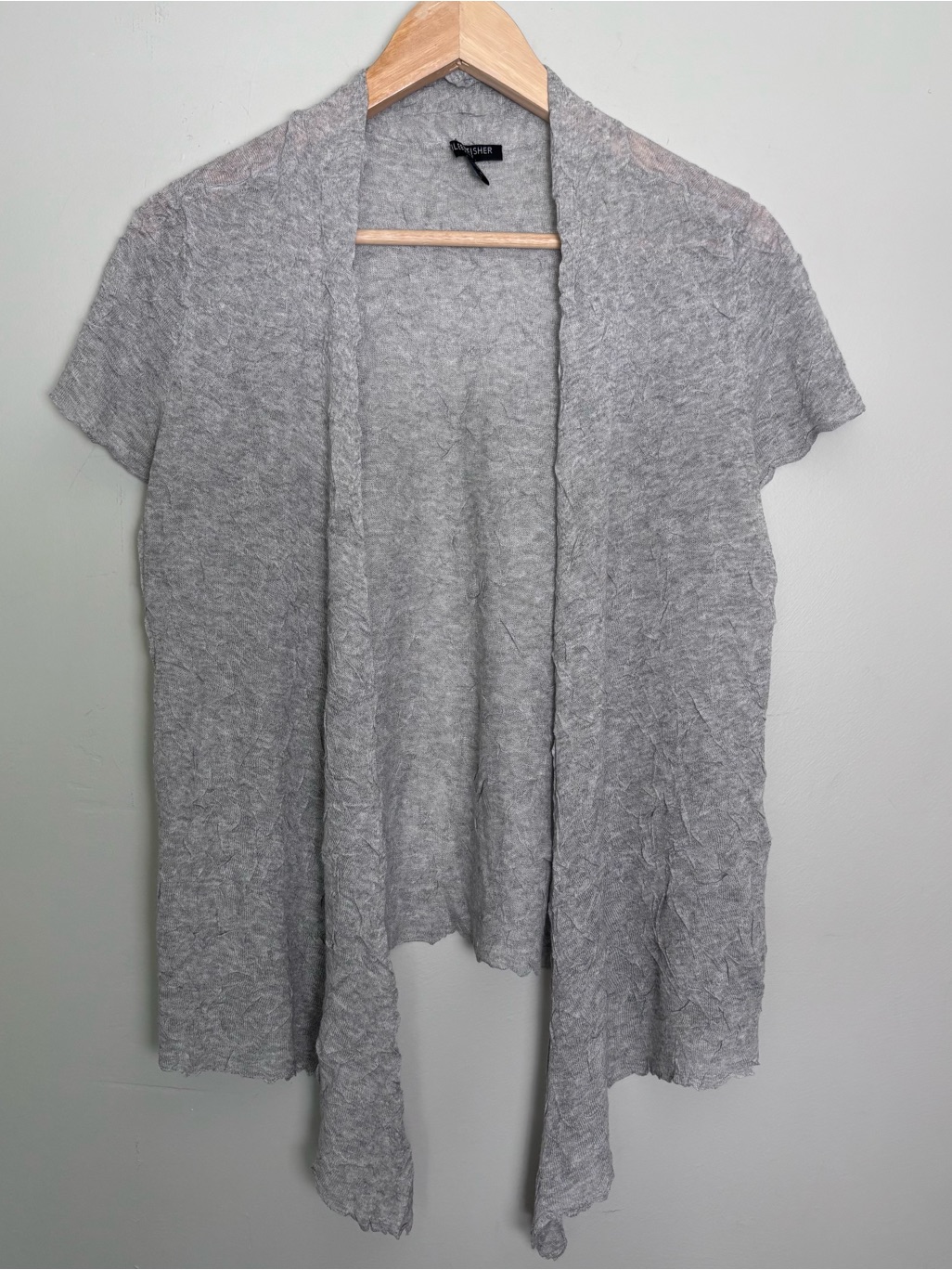 Eileen Fisher Twisted Cardigan-Short Sleeve/Sheer/Textured-Pearl Gray-Petite S